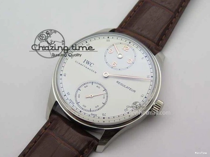 MIROTIME 0331 Sustainable Portuguese IW5444 SS White Dial RG Numbers On Brown Leather Strap A 7256